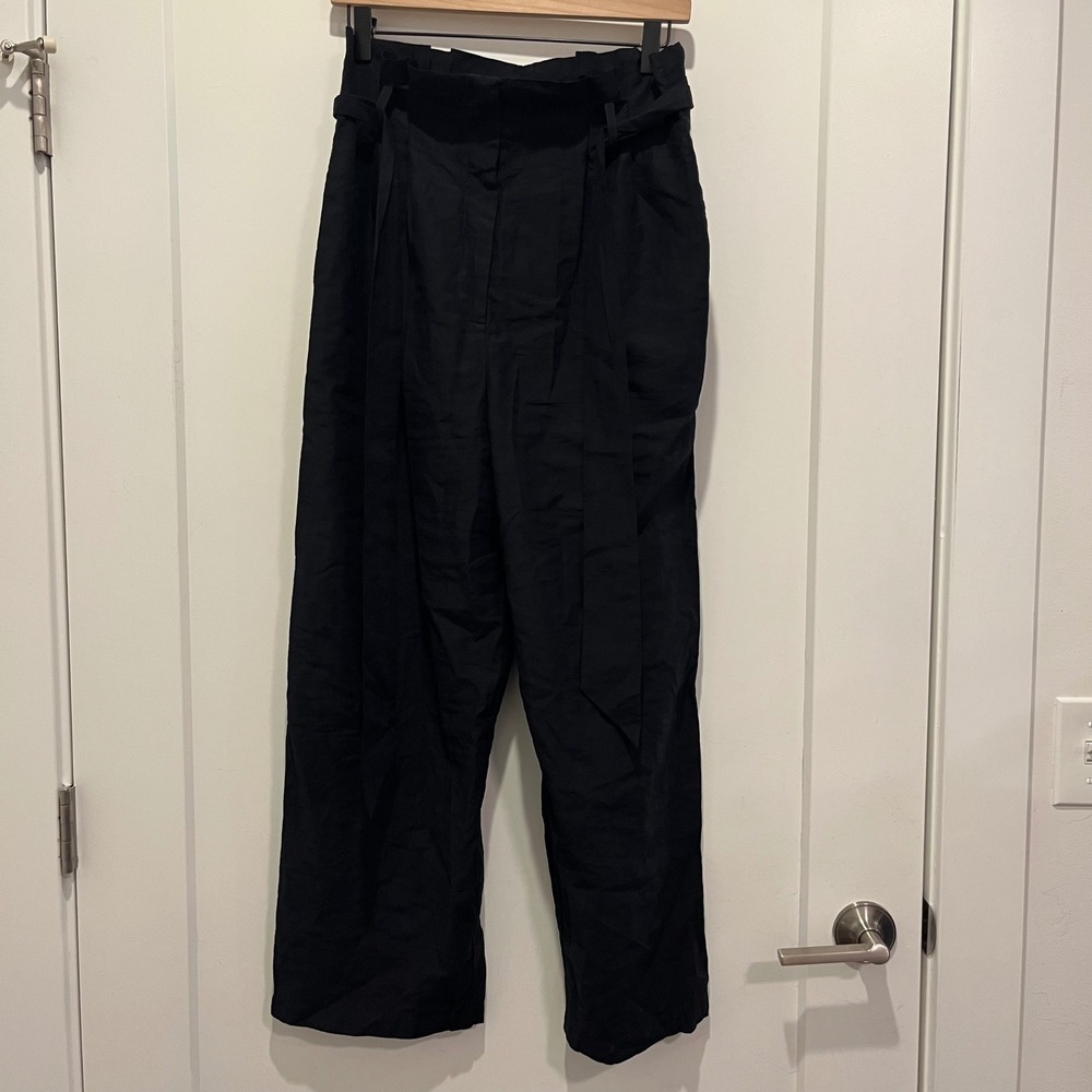 Lost + Wander Anthro. Black Waist Wide Leg Pants Size Medium Tie Belt High Rise